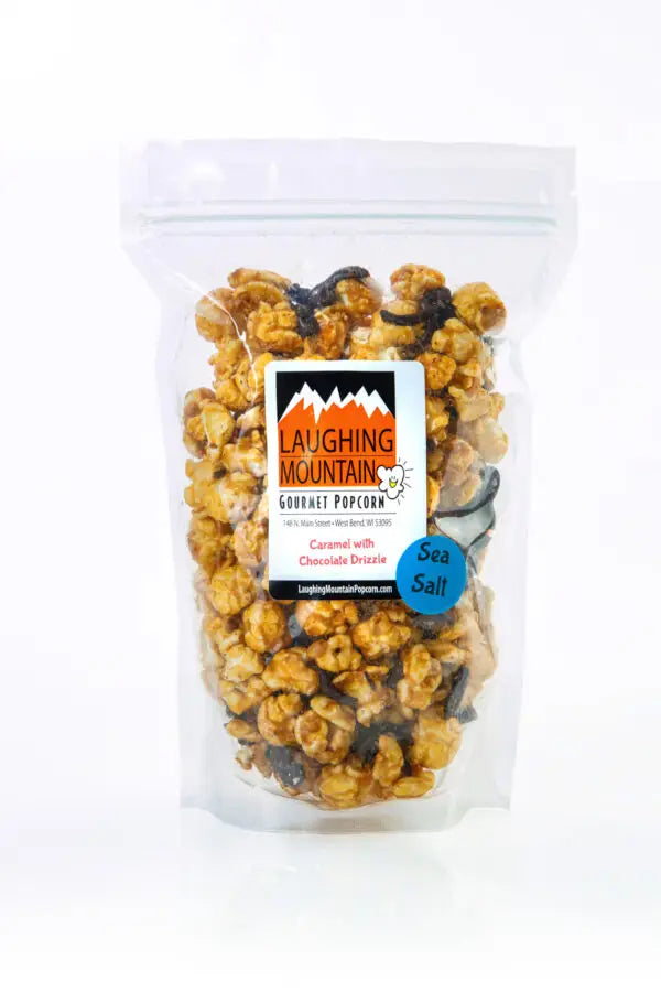 Sea Salt Caramel with Chocolate Drizzle Popcorn - Laughing Mountain