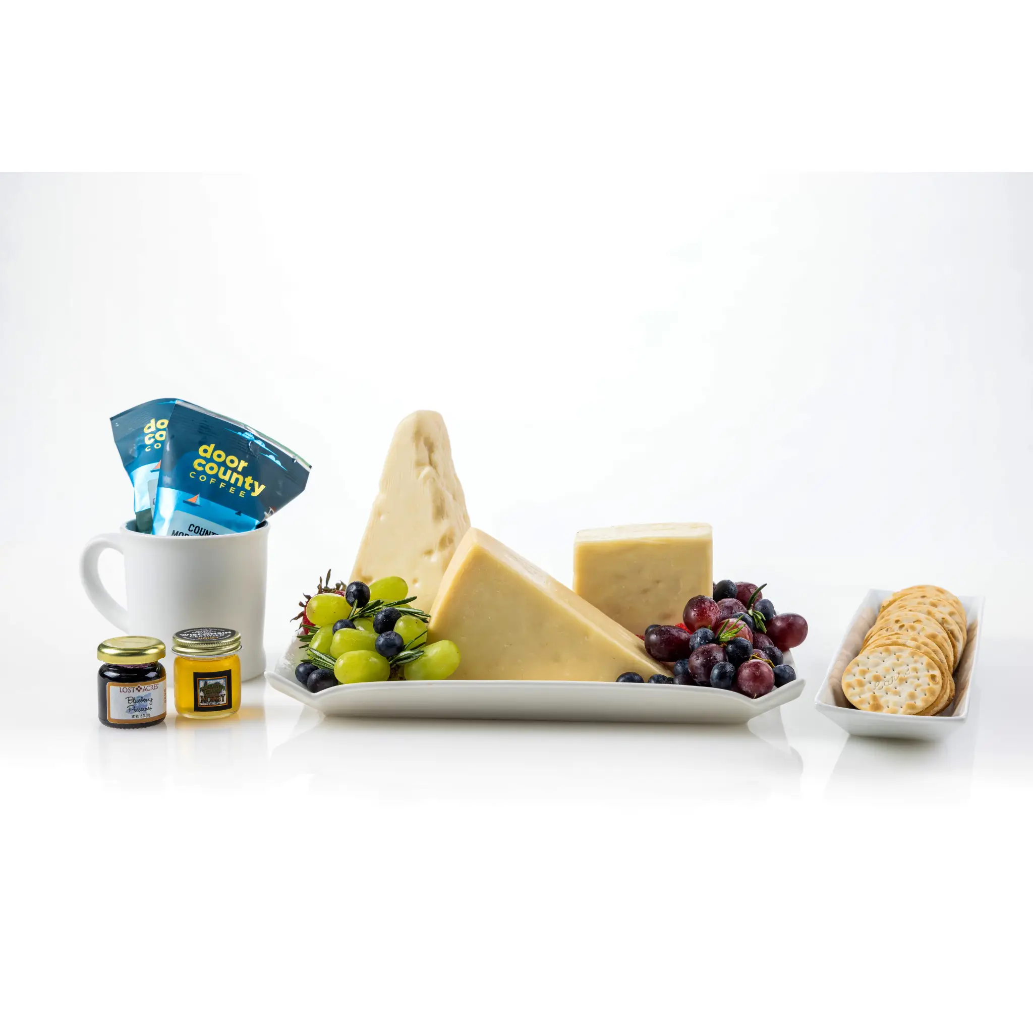 All of these items come beautifully arranged in a Renard's Artisan Cheese gift box. One gift box per shipment. Multiple gift boxes will need to be placed as multiple orders. In-store pickups may select an unlimited number of gift boxes. No modifications or additions may be made to this gift box.