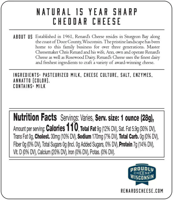 15 Year Sharp Cheddar back label