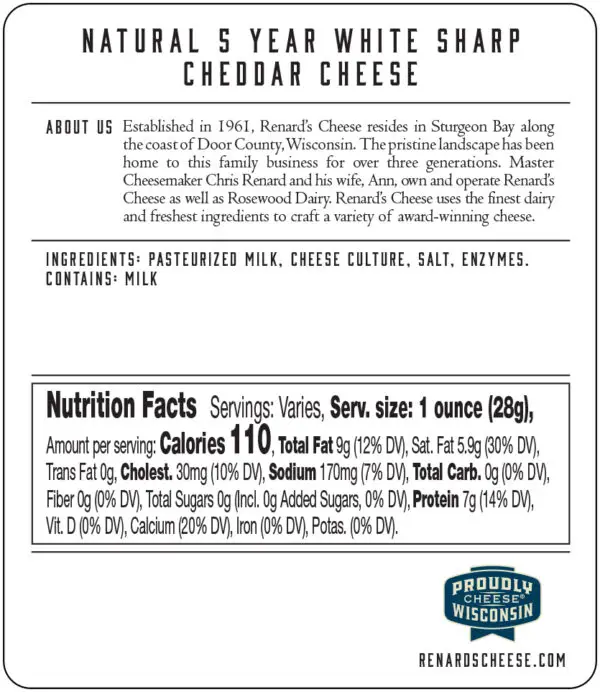 5 Year Sharp White Cheddar back label