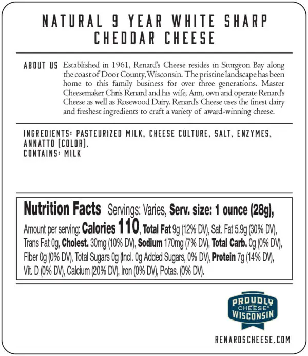 9 Year Sharp White Cheddar back label