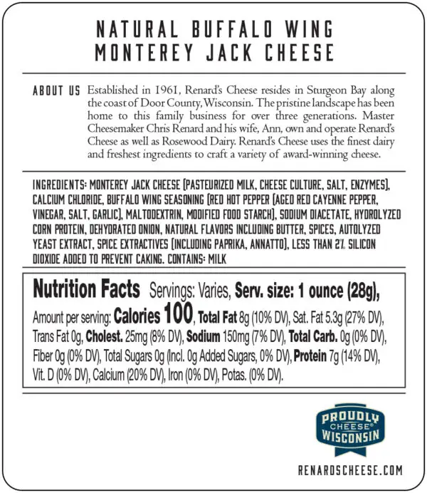 Buffalo Wing Monterey Jack back label