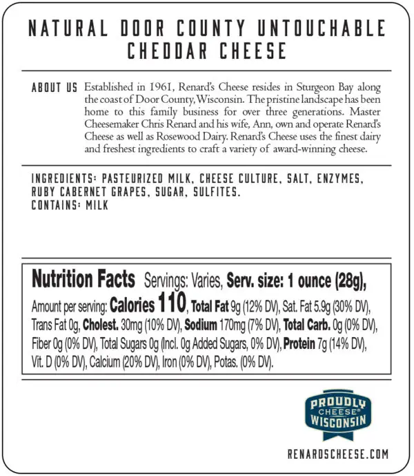 Door County Untouchable Cheddar back label