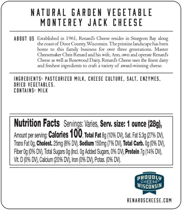 Garden Vegetable Monterey Jack back label