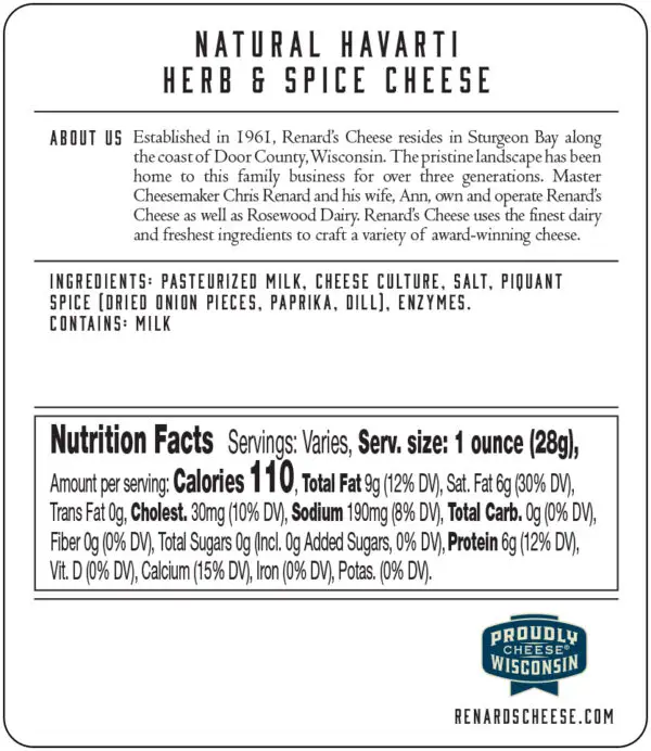 Havarti Herbs & Spices back label