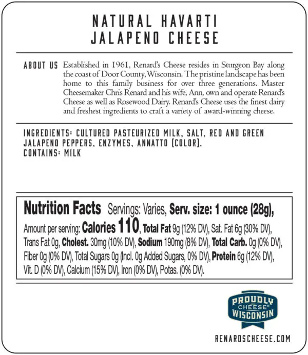 Havarti Jalapeno back label