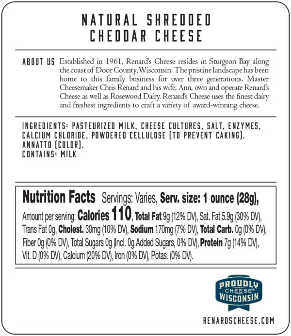 Shredded Cheddar back label